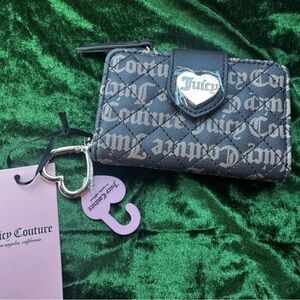 Juicy Couture Black Quilted Wallet with Silver Heart Charm